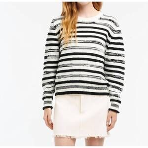 NEW BARRIE striped cashmere cotton round neck jumper in black